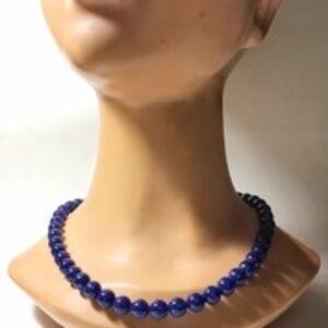 Vintage 18” Navy Blue Plastic 10mm Beads Necklace